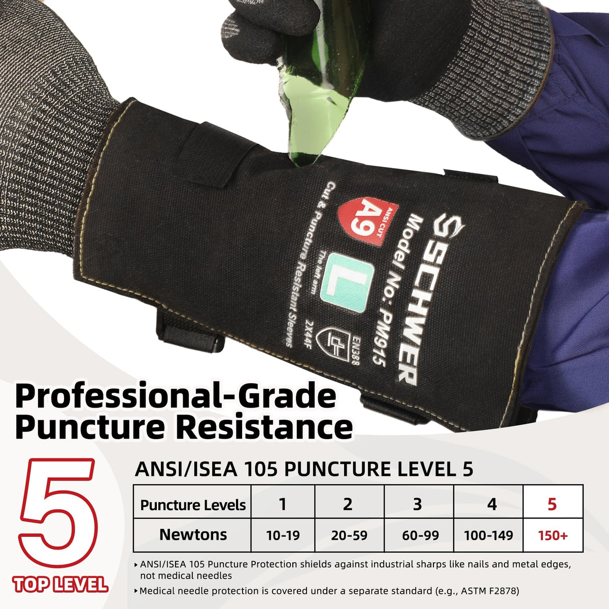 Schwer PM915 arm sleeve displays 8-inch length for forearm coverage and comfortable fit.