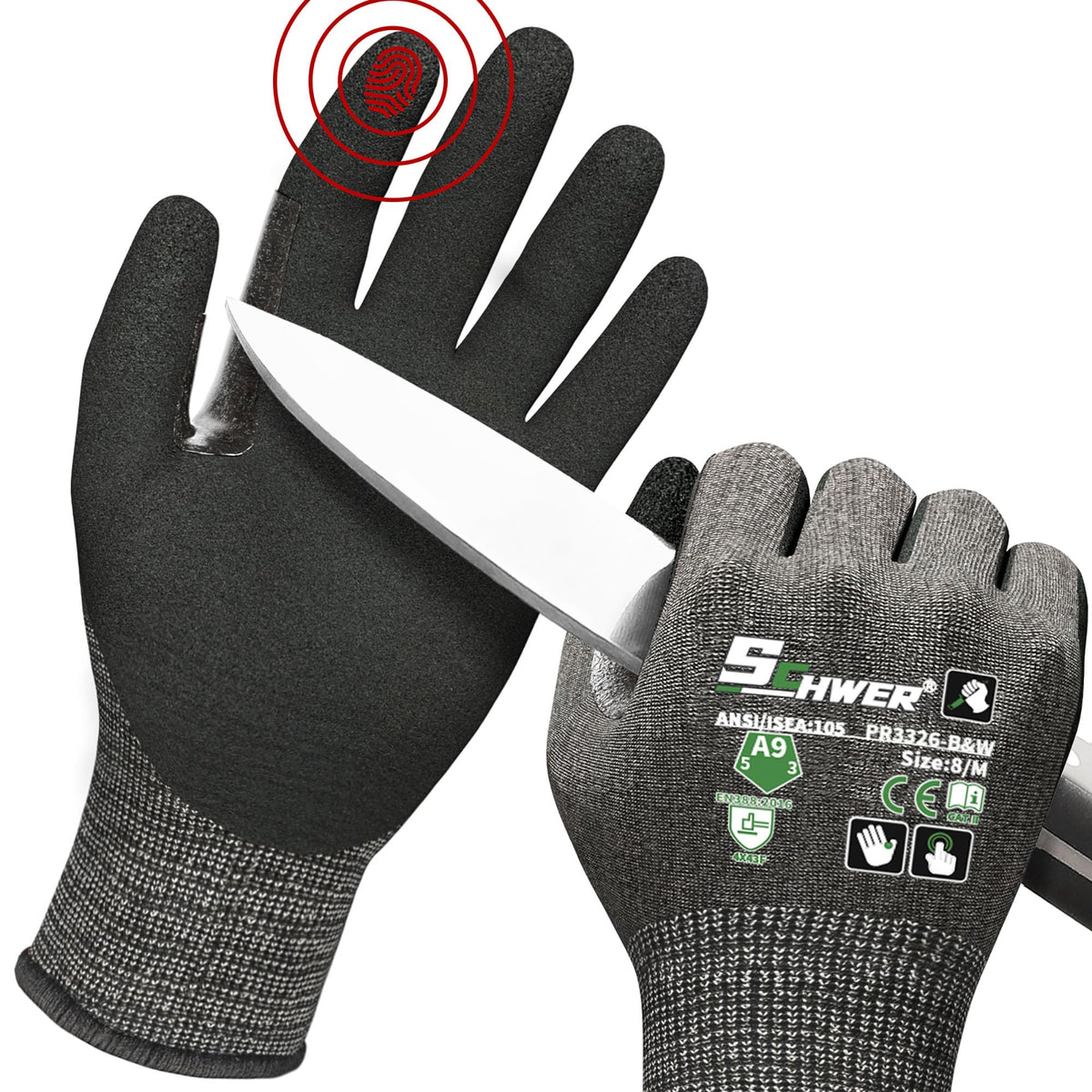 Schwer ProGuard ANSI A9 gloves with reinforced thumb for tough tasks