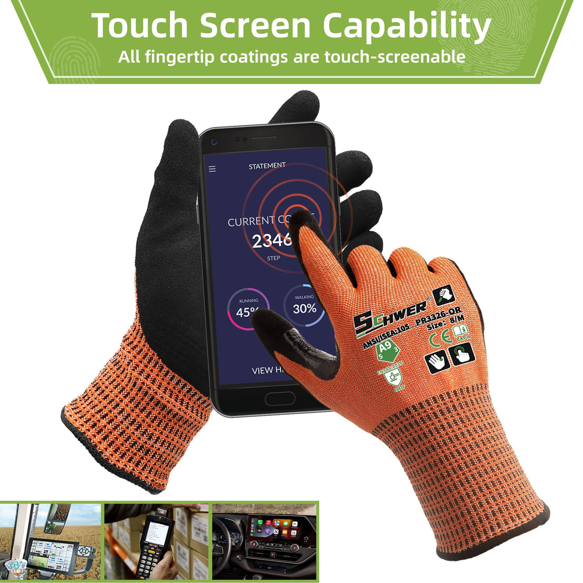 Schwer ProGuard glove touchscreen compatibility for device use without removal.