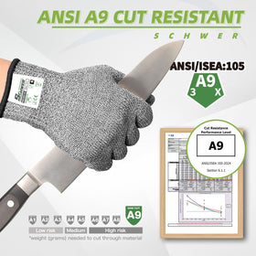 Schwer SlicePro gloves on hand showing snug fit for precise cuts.