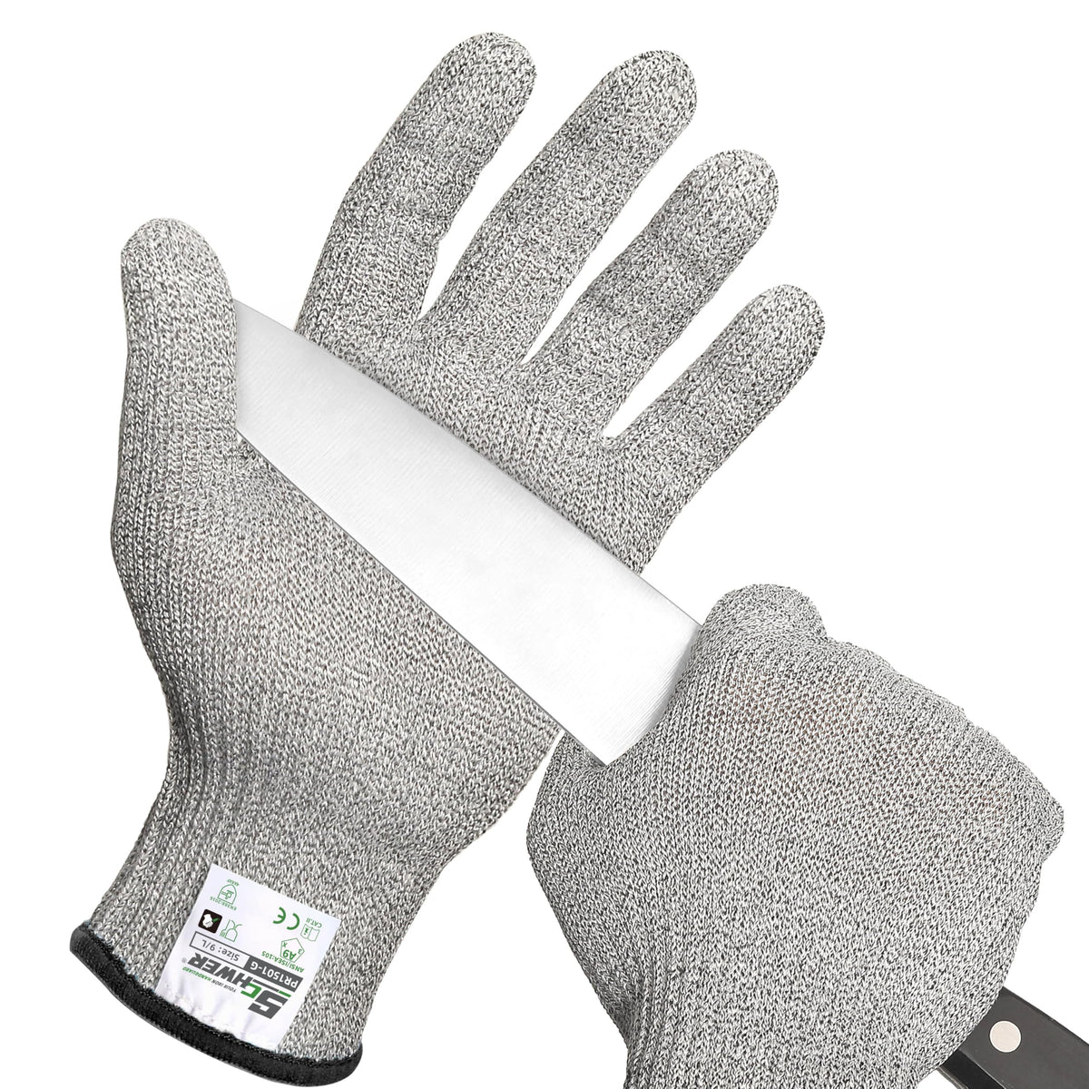 Schwer SlicePro gloves in package, ready for safe food prep and handling.