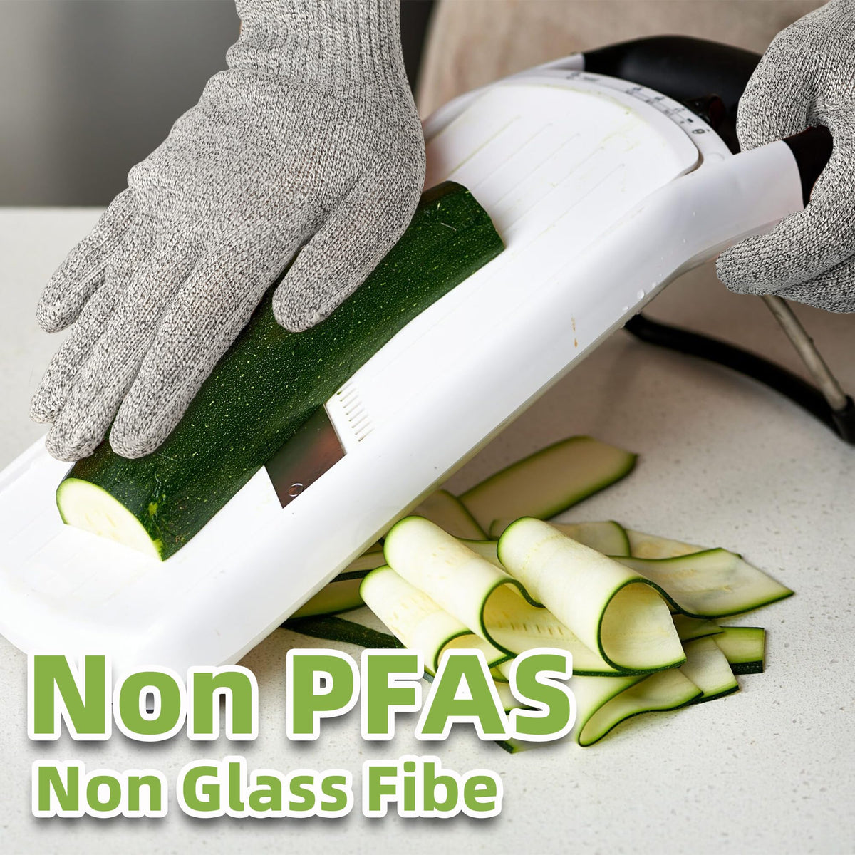 Schwer SlicePro gloves used for meat cutting with steady precision.