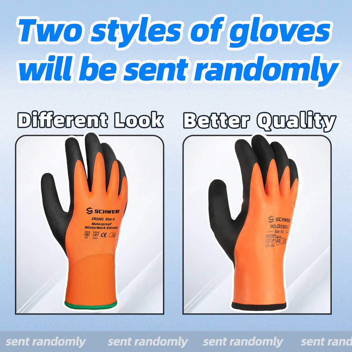 Schwer waterproof latex palm close-up emphasizing strong grip in wet conditions.