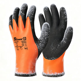 Schwer waterproof winter gloves pack front view showing dry hands in snow.