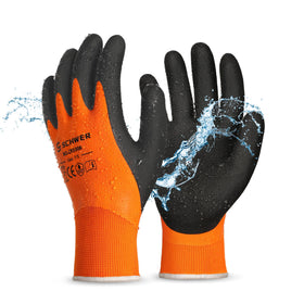 Schwer waterproof work gloves with full-hand coating for dry hands in wet settings.
