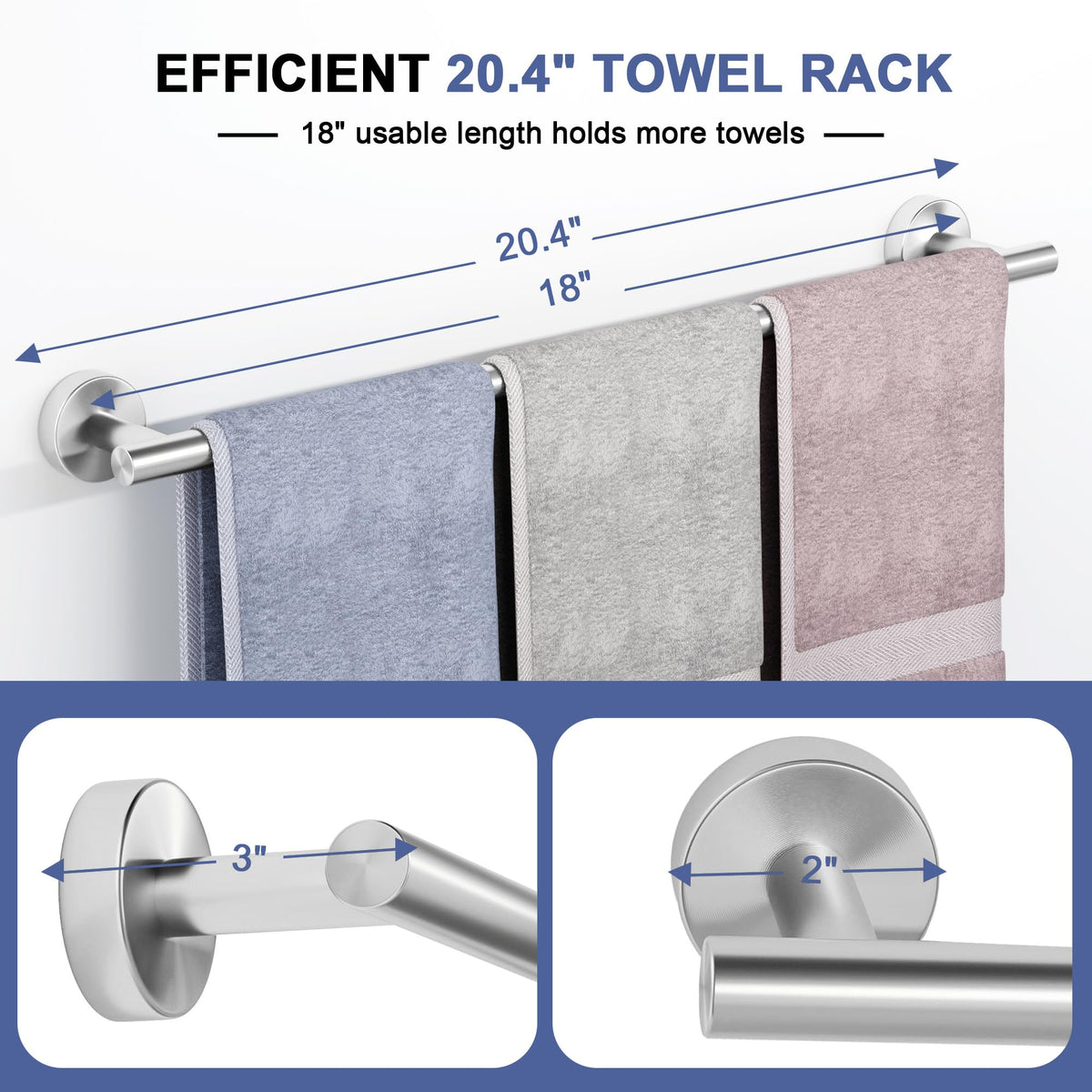 SCILIVE Brushed nickel with round edges protects towels and skin.