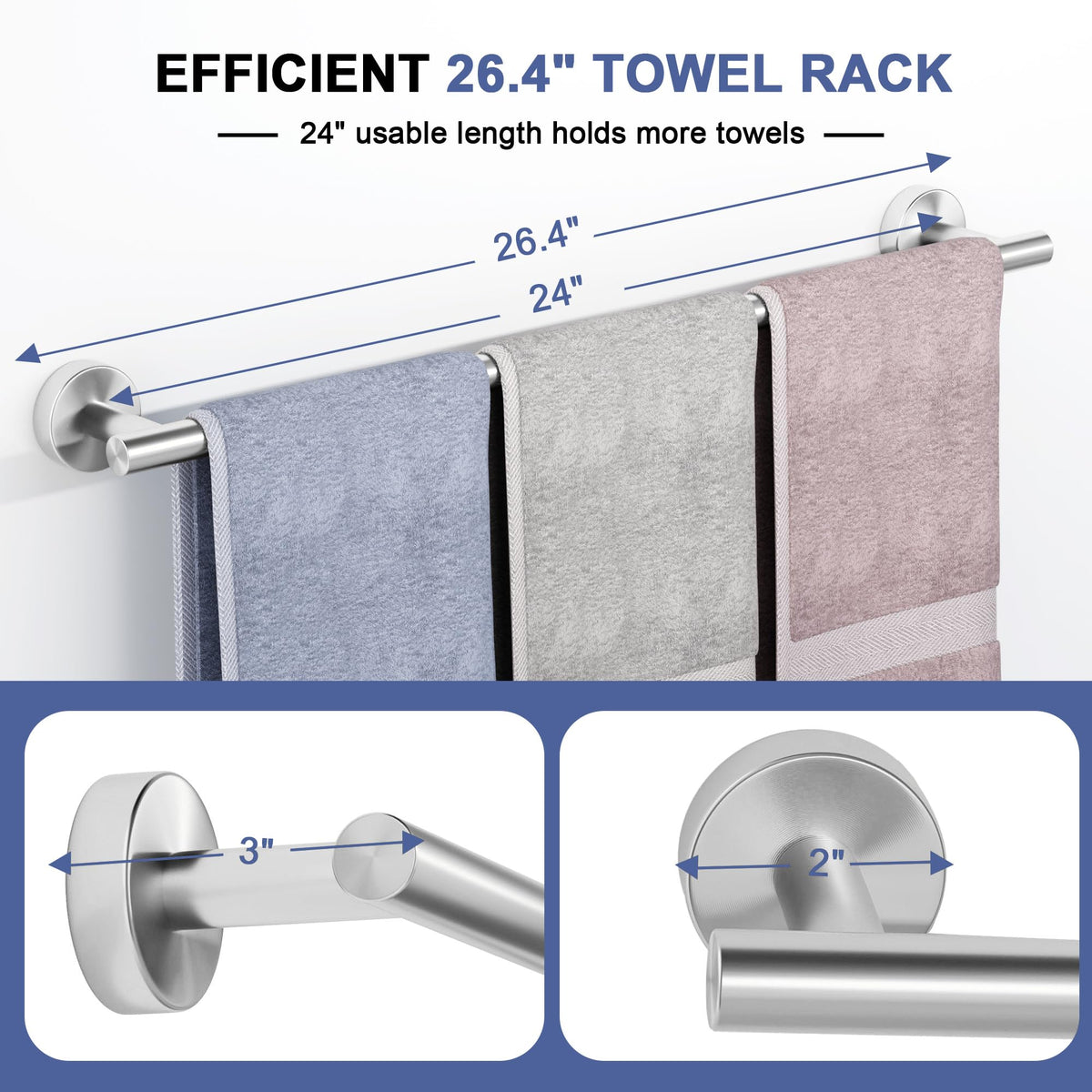 SCILIVE Brushed nickel towel bar with round edges for safety