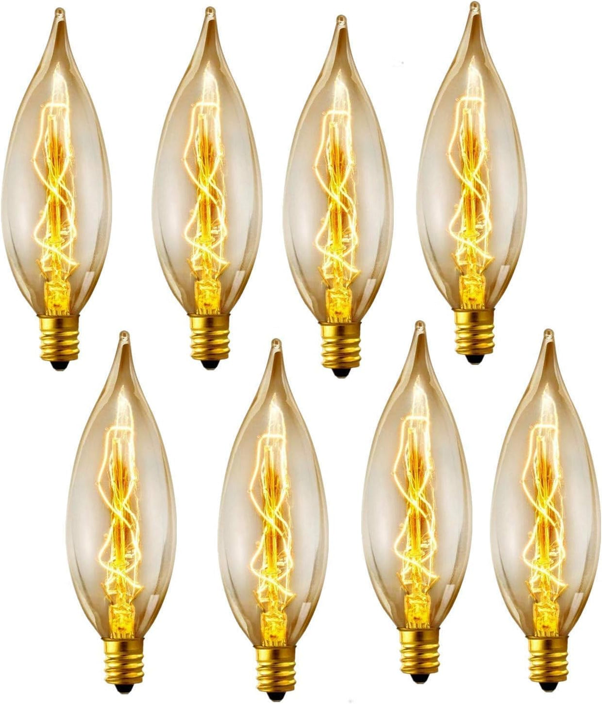 SCOMX E12 Edison bent flame closeup showing warm amber glow for ambience.