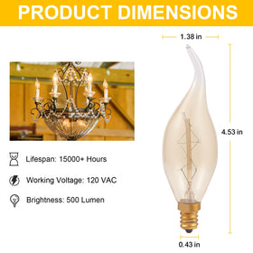 SCOMX E12 Edison candelabra-base 40W bulb ideal for vintage chandeliers.