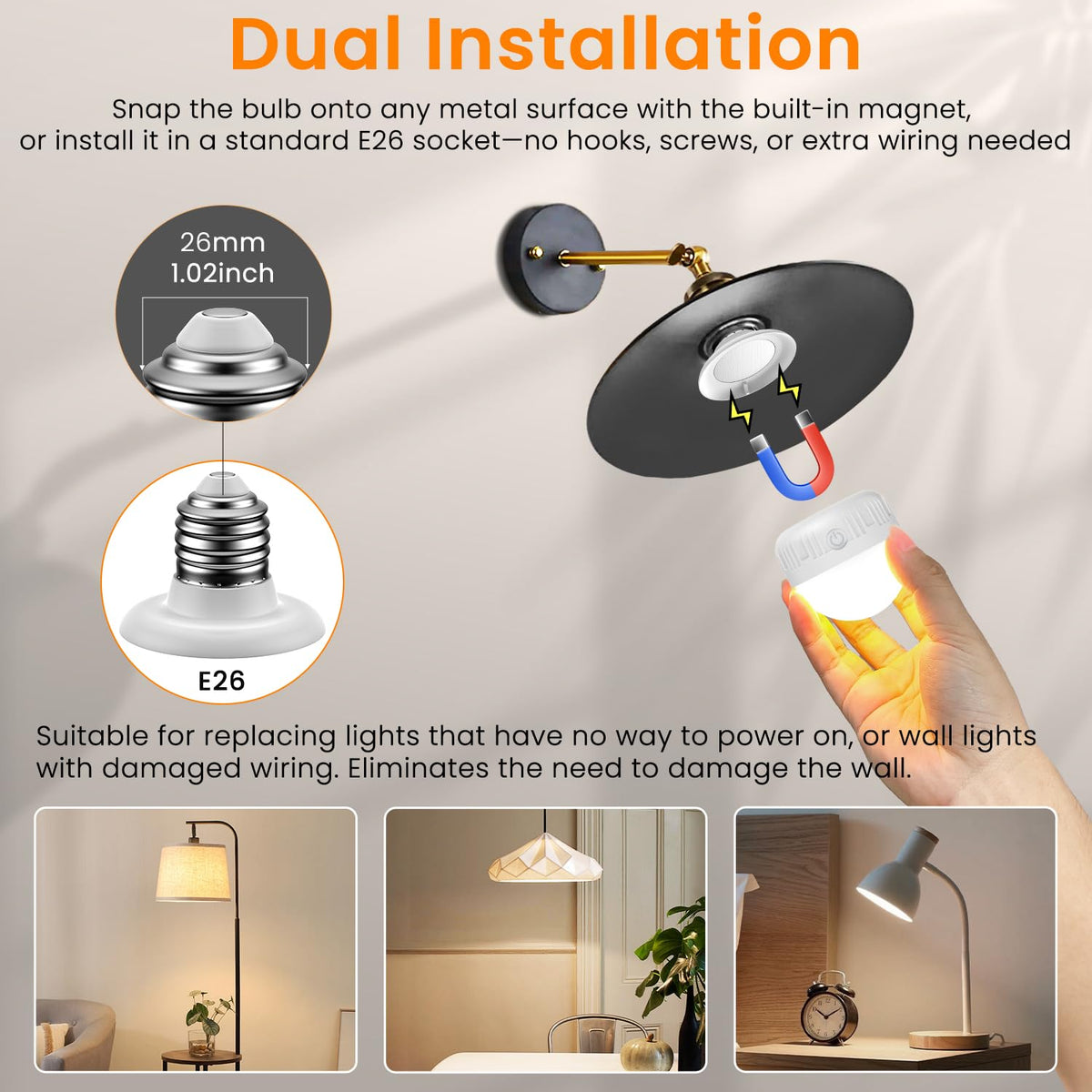 SCOPOW lightbulb with detachable charging for easy recharging.