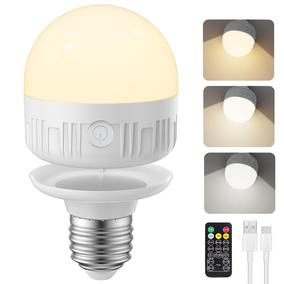 SCOPOW rechargeable lightbulb with remote for convenient control.