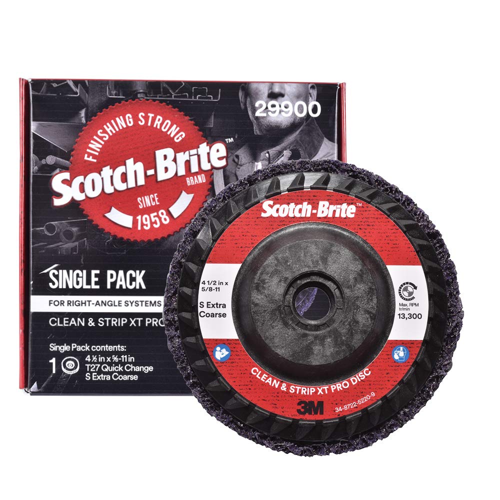 Scotch-Brite XT Pro Disc purple body for durable metal stripping and coating removal.