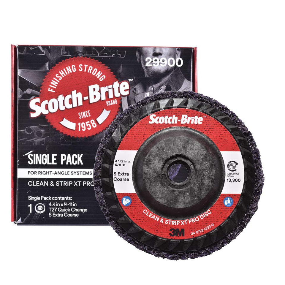 Scotch-Brite XT Pro Disc purple body for durable metal stripping and coating removal.