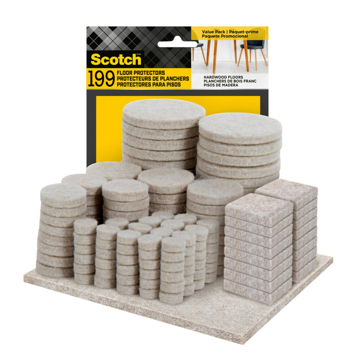 Scotch felt pads 199-piece beige round bundle protect furniture legs on hardwood floors