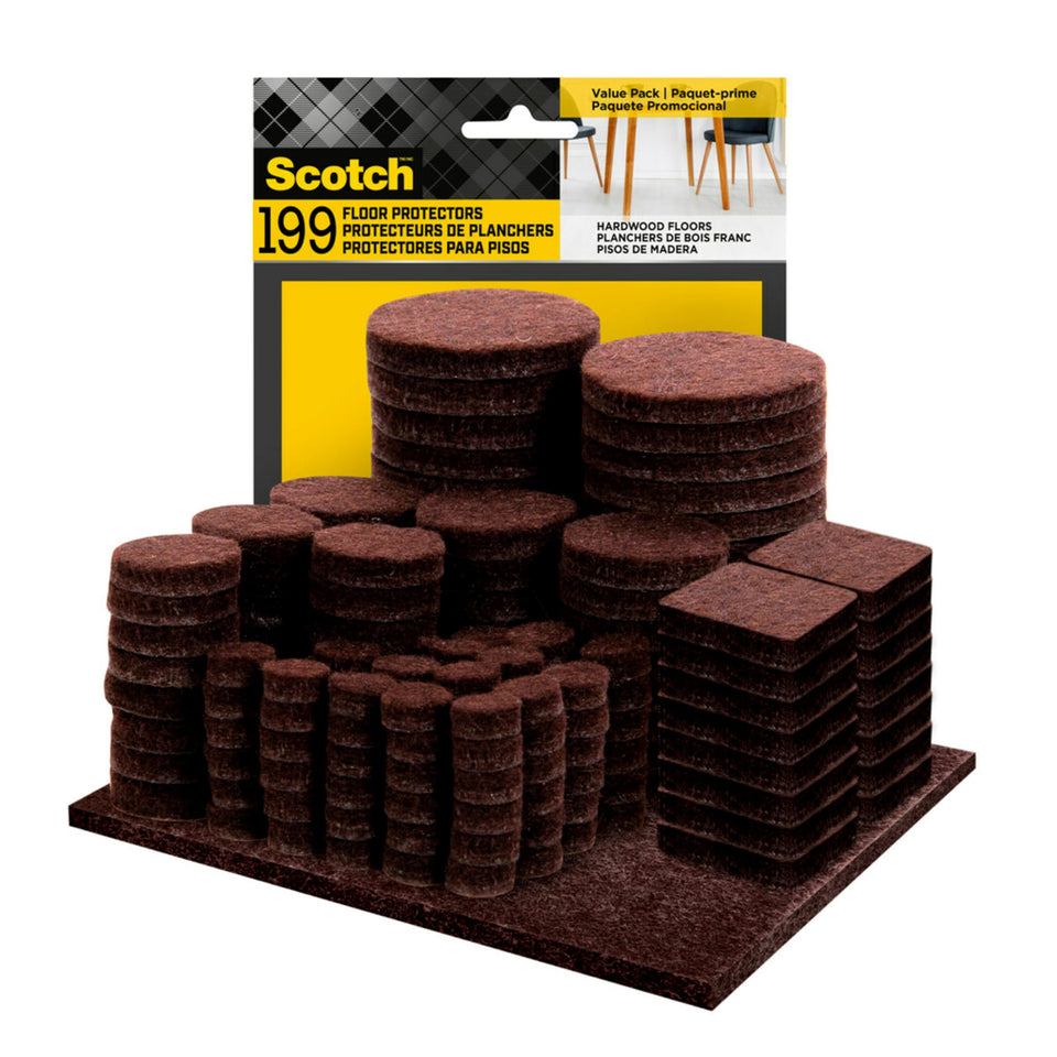 Scotch felt pads on chair legs protect floors with smooth sliding