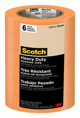 Scotch Heavy Duty Painter's Tape orange backing for high-visibility masking and clean edges.