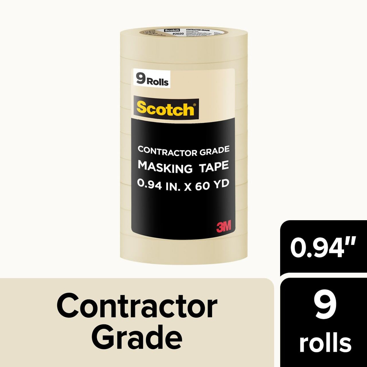 Scotch tan masking tape bulk pack, 9-roll set, ready for large contractor projects.
