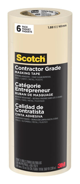Scotch Contractor Grade Masking Tape six-roll pack ready for precise masking tasks.