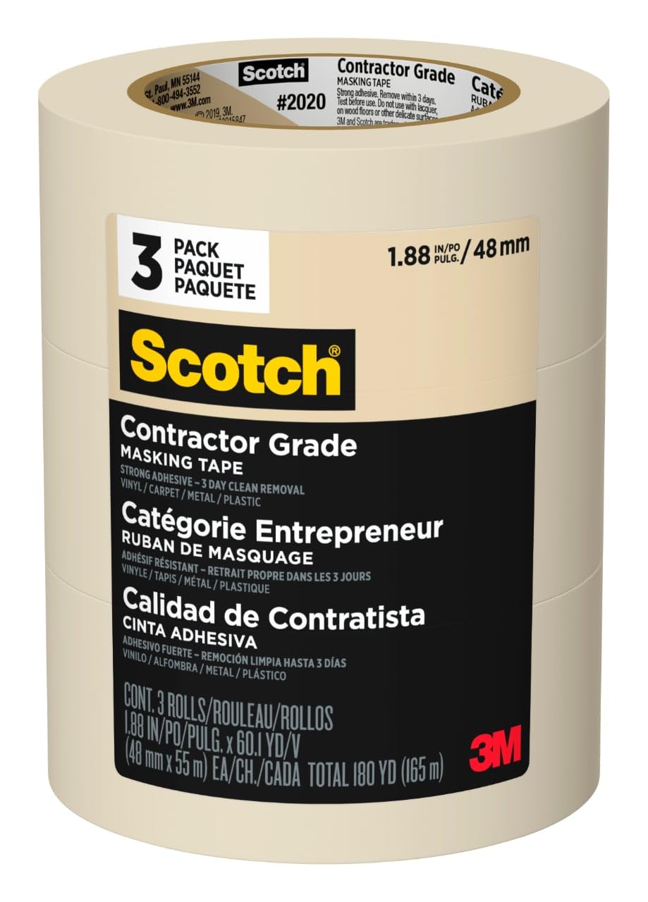 Scotch Painter's Tape contractor-grade three-roll pack for precise masking.