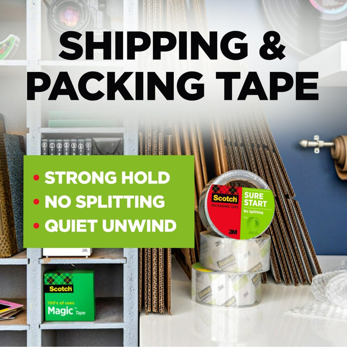 Scotch Sure Start tape dispenses quietly to minimize office disruption.