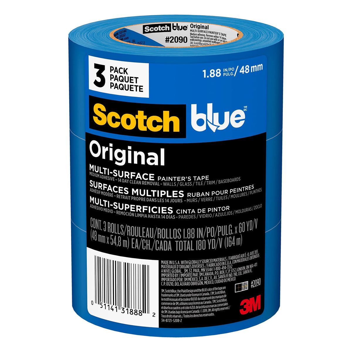 ScotchBlue Painter's Tape on smooth wall for precise masking and clean lines