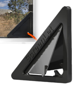 ScreenLet Power Portal attached to a window screen enabling outdoor power access.