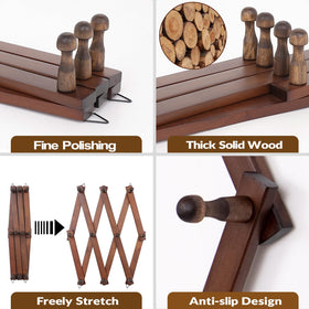 SCUNDA expandable coat rack in wooden design saves wall space.