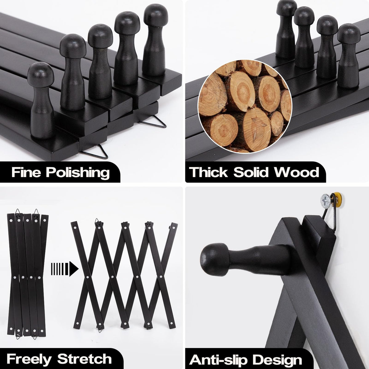 SCUNDA wall rack shows solid wood construction for durability