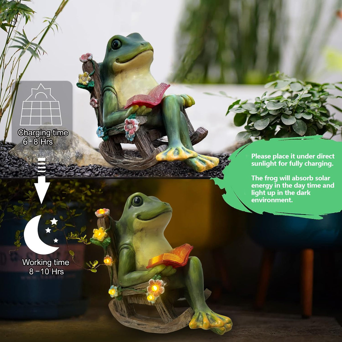 Scuyari weatherproof frog garden figurine endures rain and sun with grace.