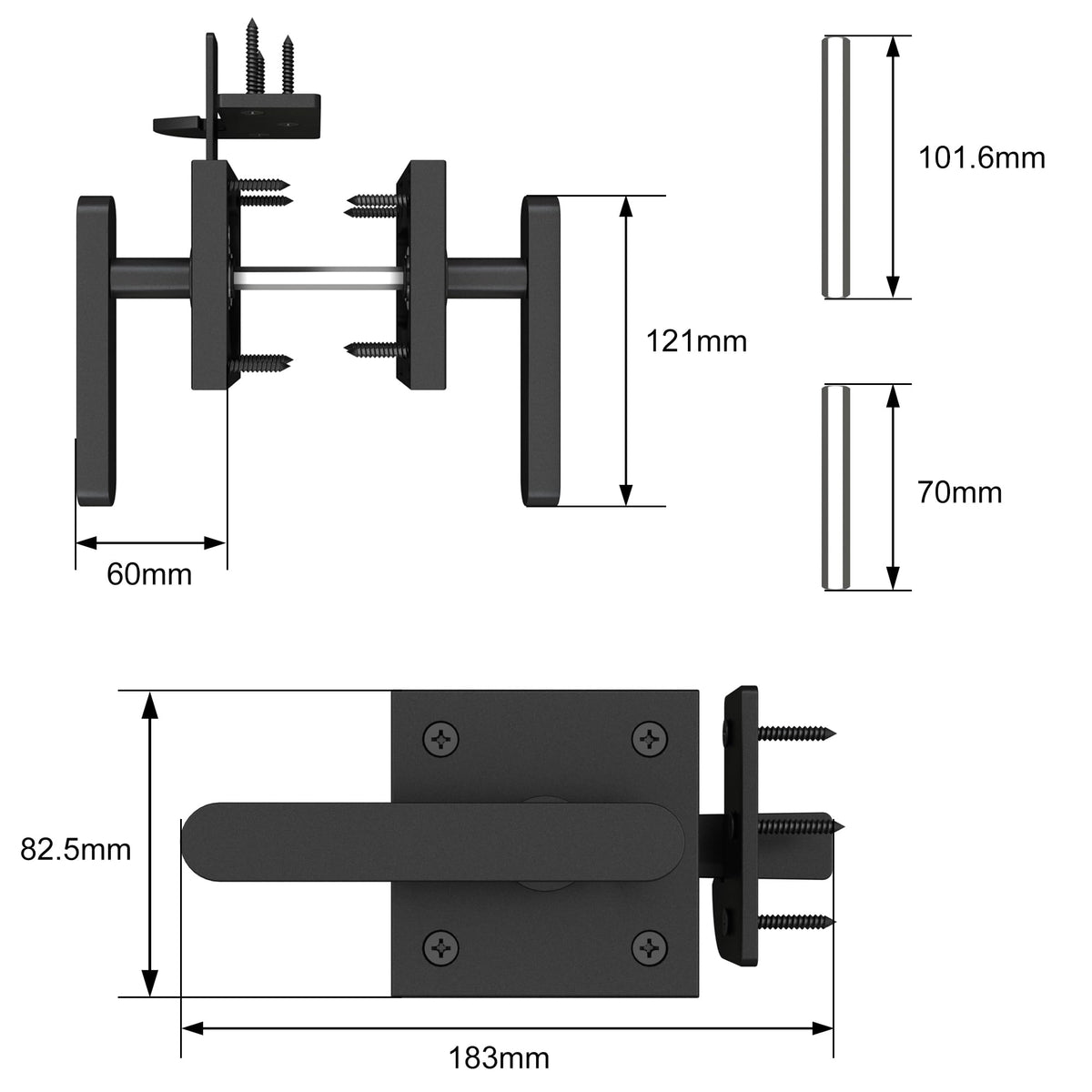 Sdstone left-inswing gate latch installation on a wooden fence gate.