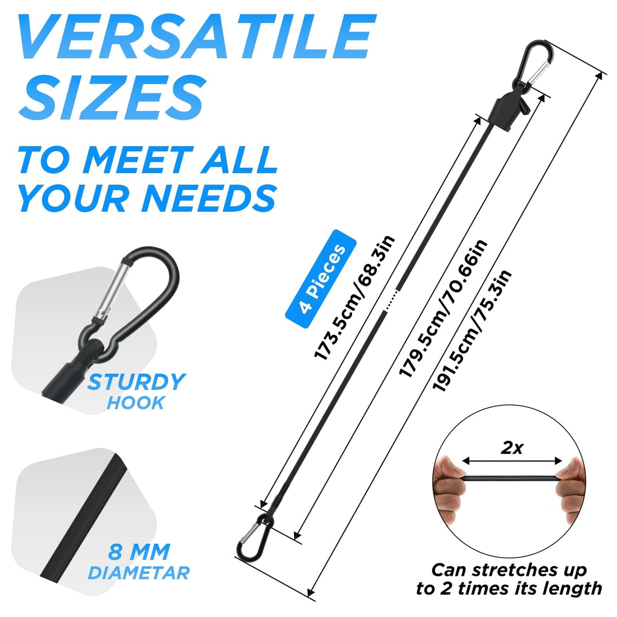 SDTC Tech adjustable length 8 to 75 inches bungee straps for versatile tying