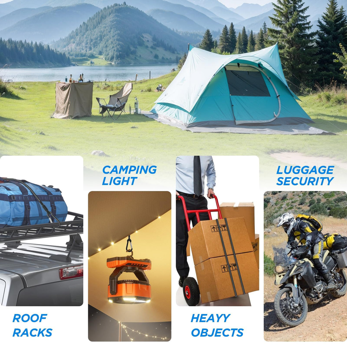 SDTC Tech 4-pack storage-ready bungee cords for on-the-go use