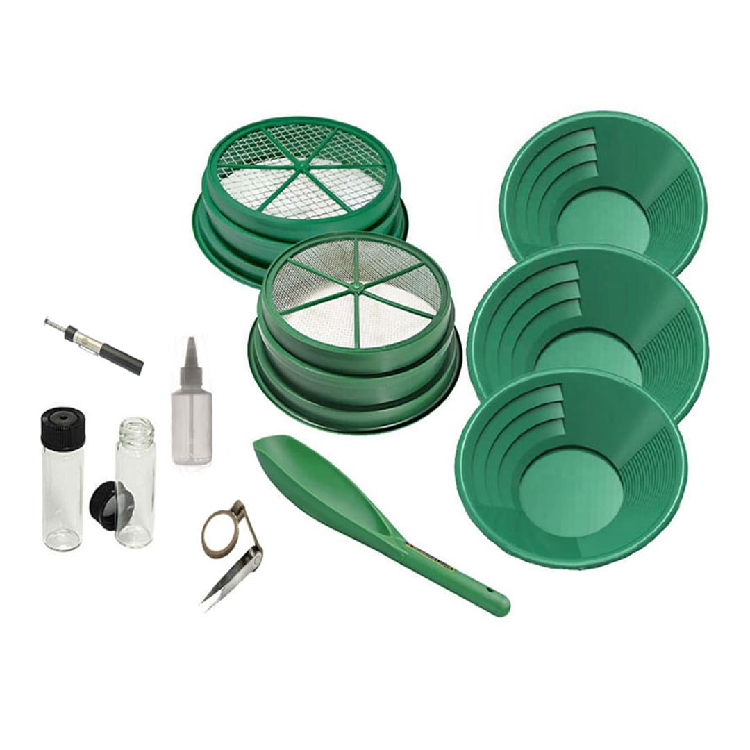 SE 11-Piece Gold Panning Kit 8-inch pan aids efficient gold trapping.