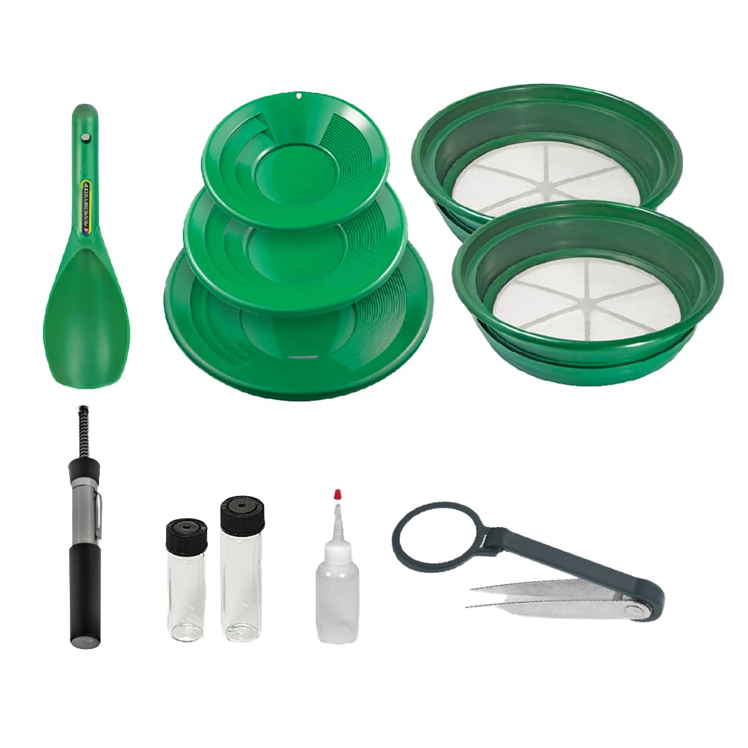 SE glass vials and snuffer bottle securely store collected gold.