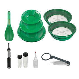 SE glass vials and snuffer bottle securely store collected gold.