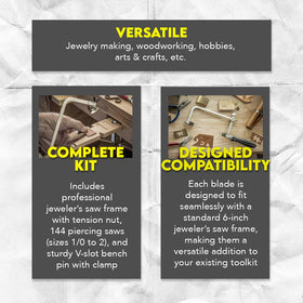 SE 144-piece piercing saw blades set offers versatile options for detail work.