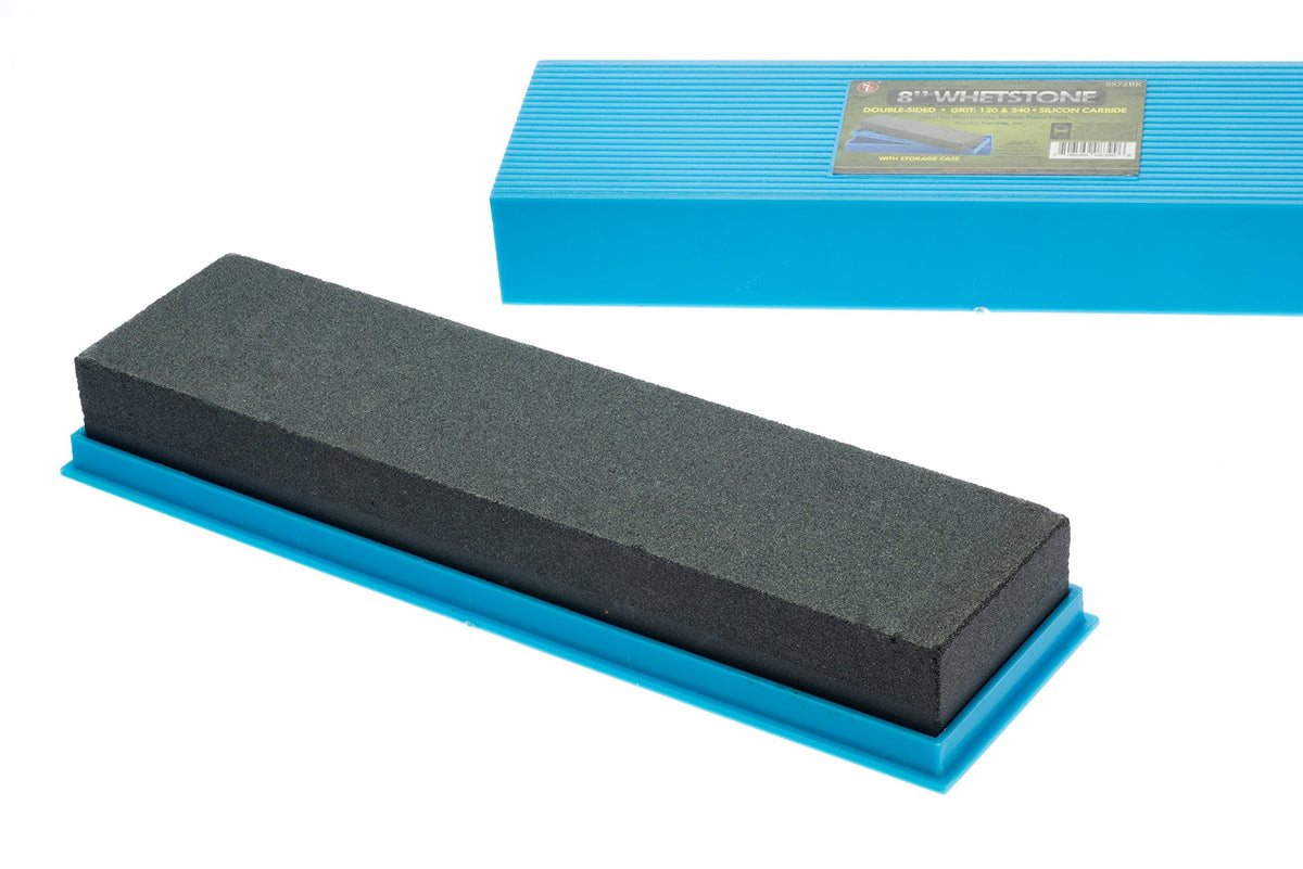 SE SS72BK whetstone in use sharpening a kitchen knife for performance.
