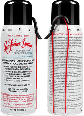 Sea Foam Spray CLNR 12oz front label highlights engine cleaning and lubrication potential.