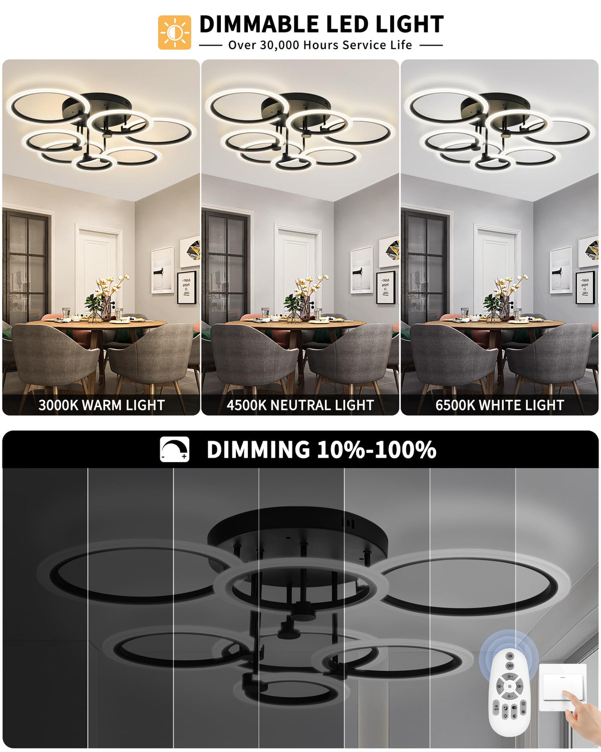 SEABLE black close-to-ceiling lamp with sleek space-saving profile.