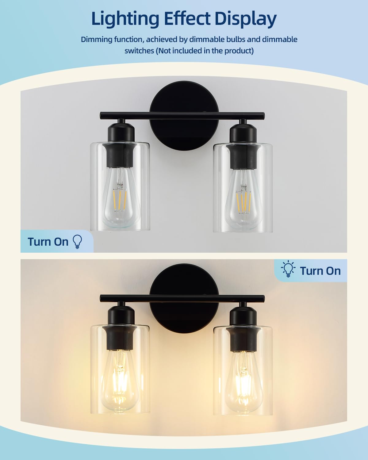 SEABLE clear glass shade detail highlights contemporary vanity lighting design
