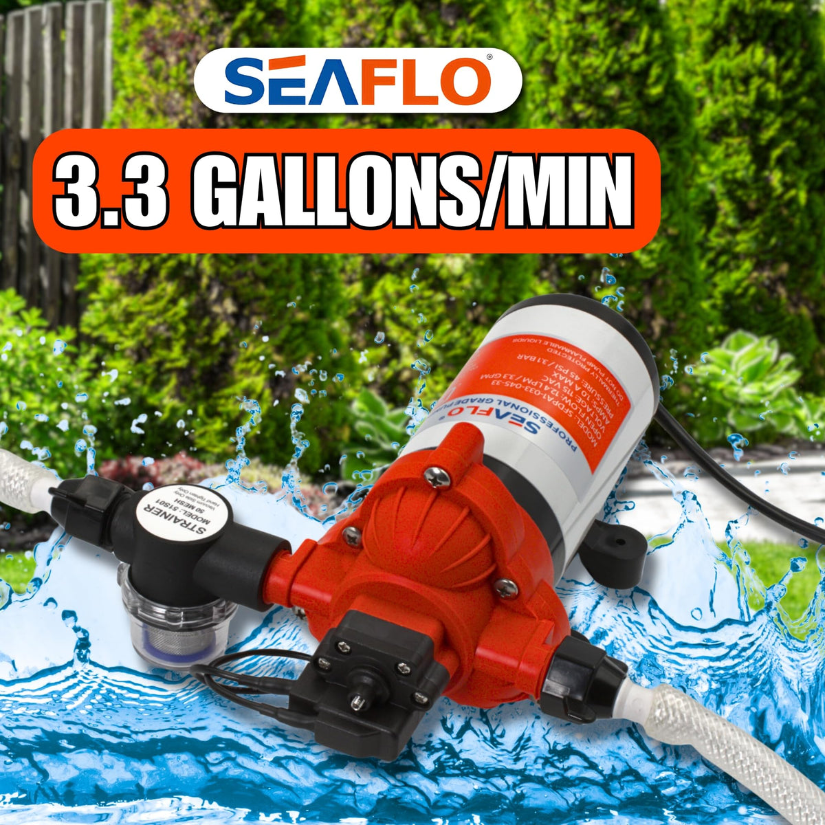 SEAFLO 33-Series pump providing RV shower water on demand.