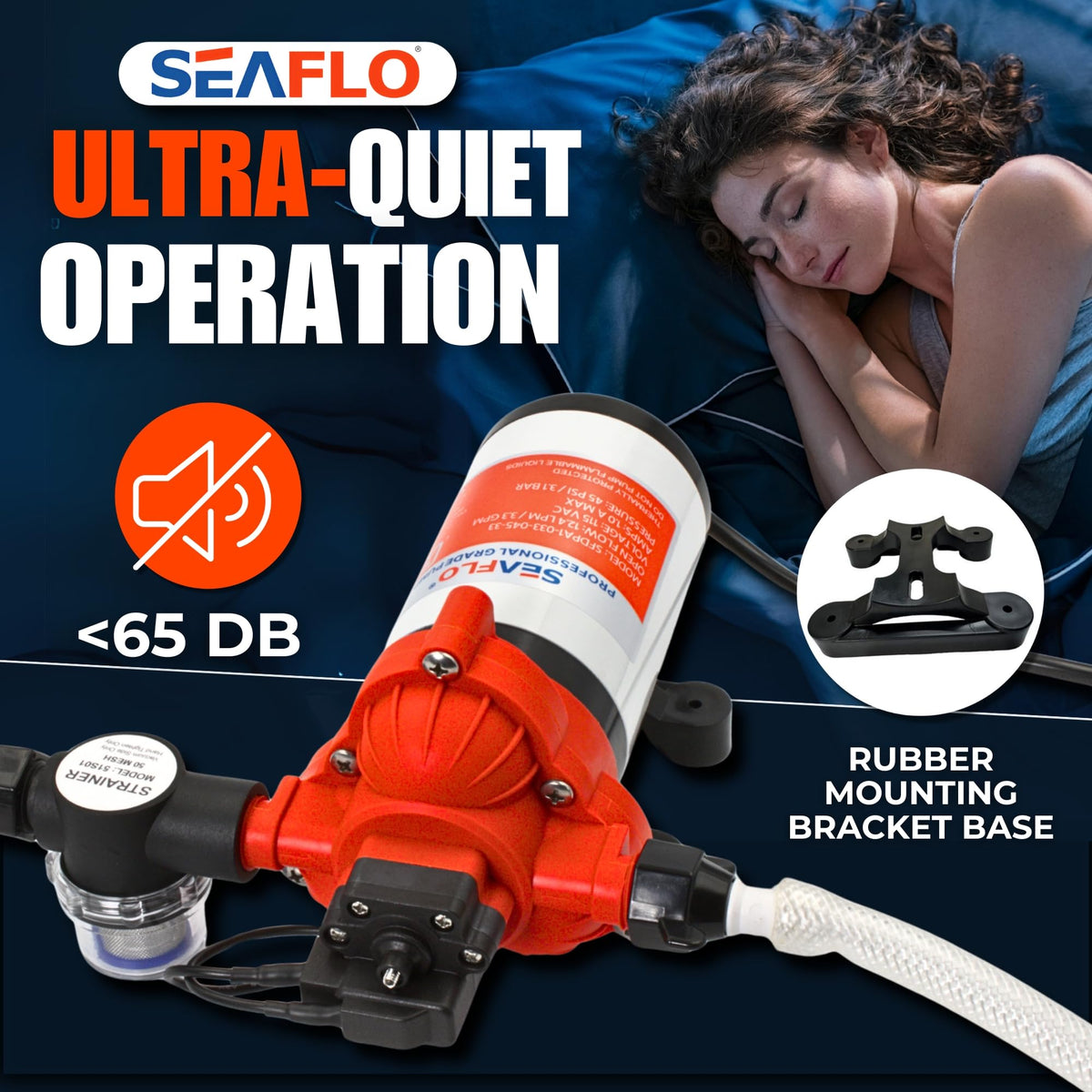 SEAFLO 33-Series pump with install kit for DIY RV setups.