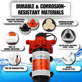 SEAFLO 33-Series self-priming design for above-tank installs.