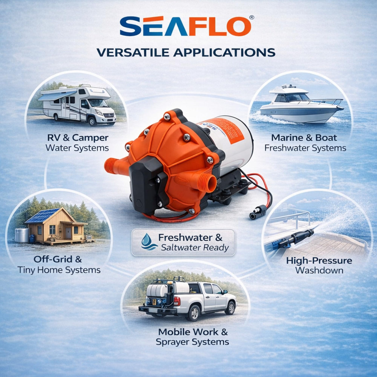 SEAFLO 55 Series internal valves close-up emphasizes reliability