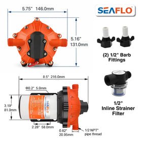 SEAFLO 55 Series pump side view highlighting compact size for tight spaces