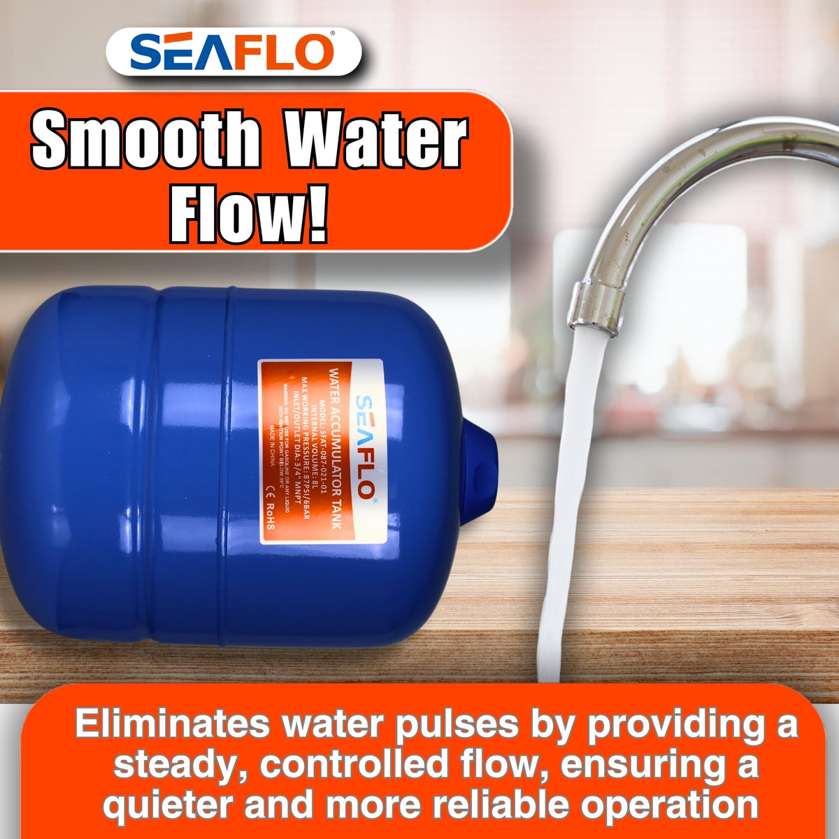 SEAFLO 2 Gallon accumulator air valve close-up, easy pressure tuning.