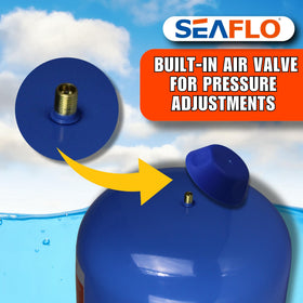 SEAFLO 2 Gallon accumulator top view, pressure adjustment with Schrader valve.