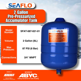 SEAFLO 2 Gallon accumulator, side profile showing space-saving fit in boats or campers.