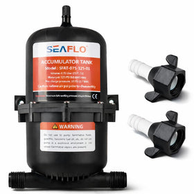 SEAFLO accumulator tank exterior shows compact, rugged design suited for marine and RV water systems.
