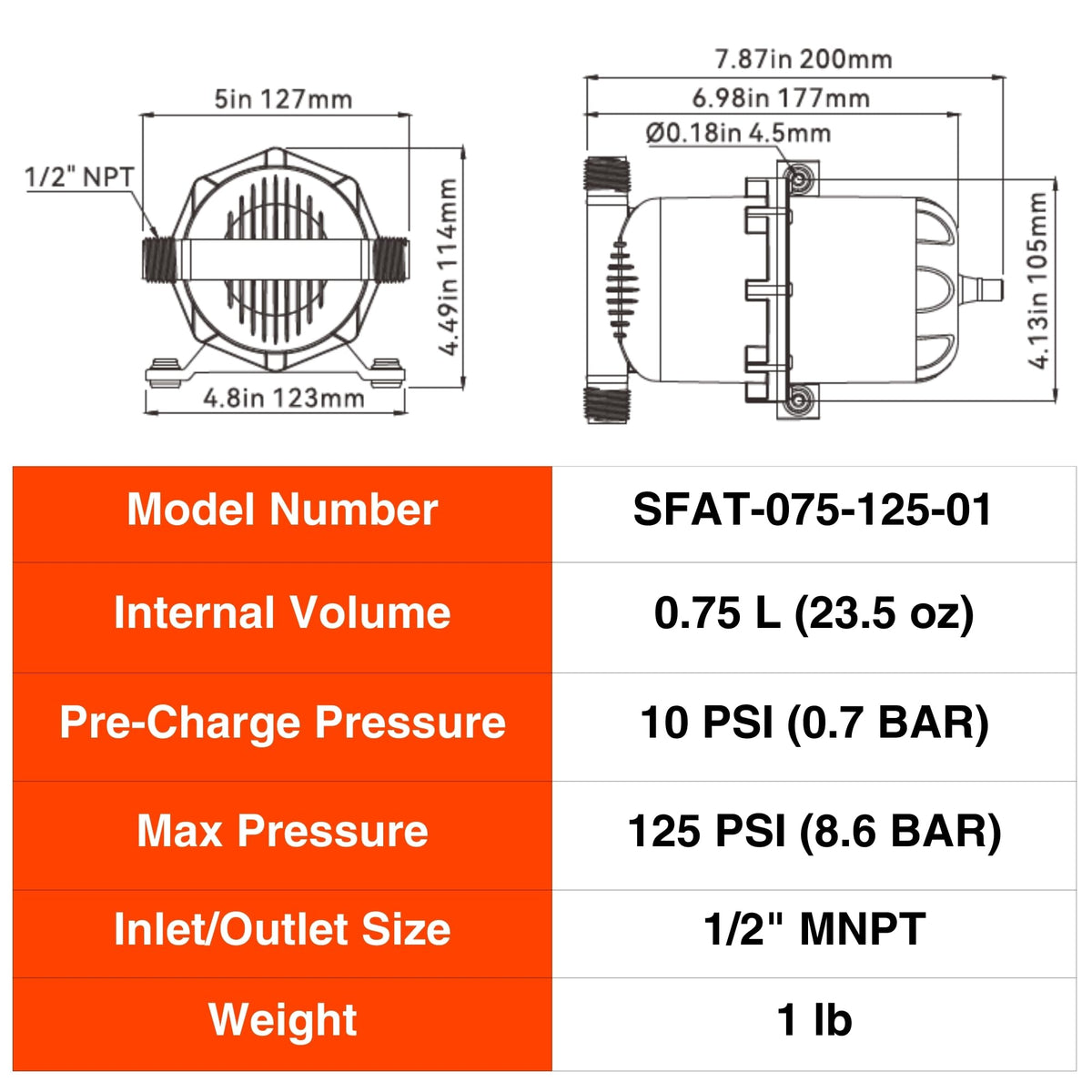 SEAFLO accumulator tank’s durable construction handles high pressure for long-term use.